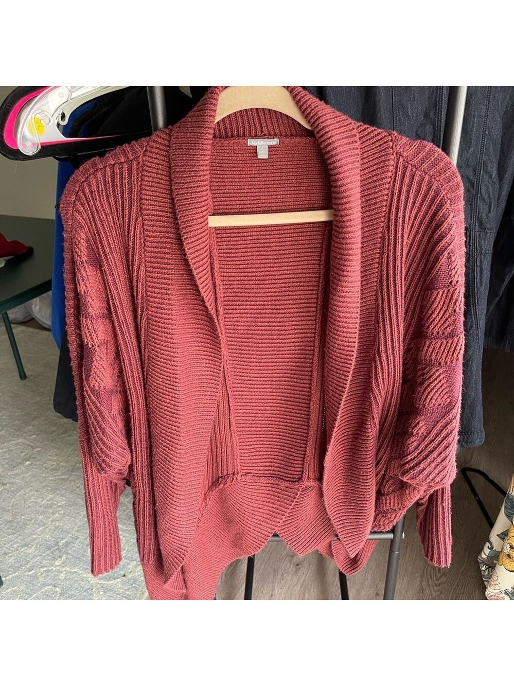 Charlotte Russe Ribbed Cardigan Sweater - Deep Red